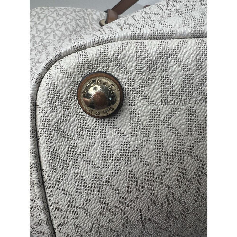 Michael Kors Jet Set Travel Logo Tote White Brown - Picture 8 of 16